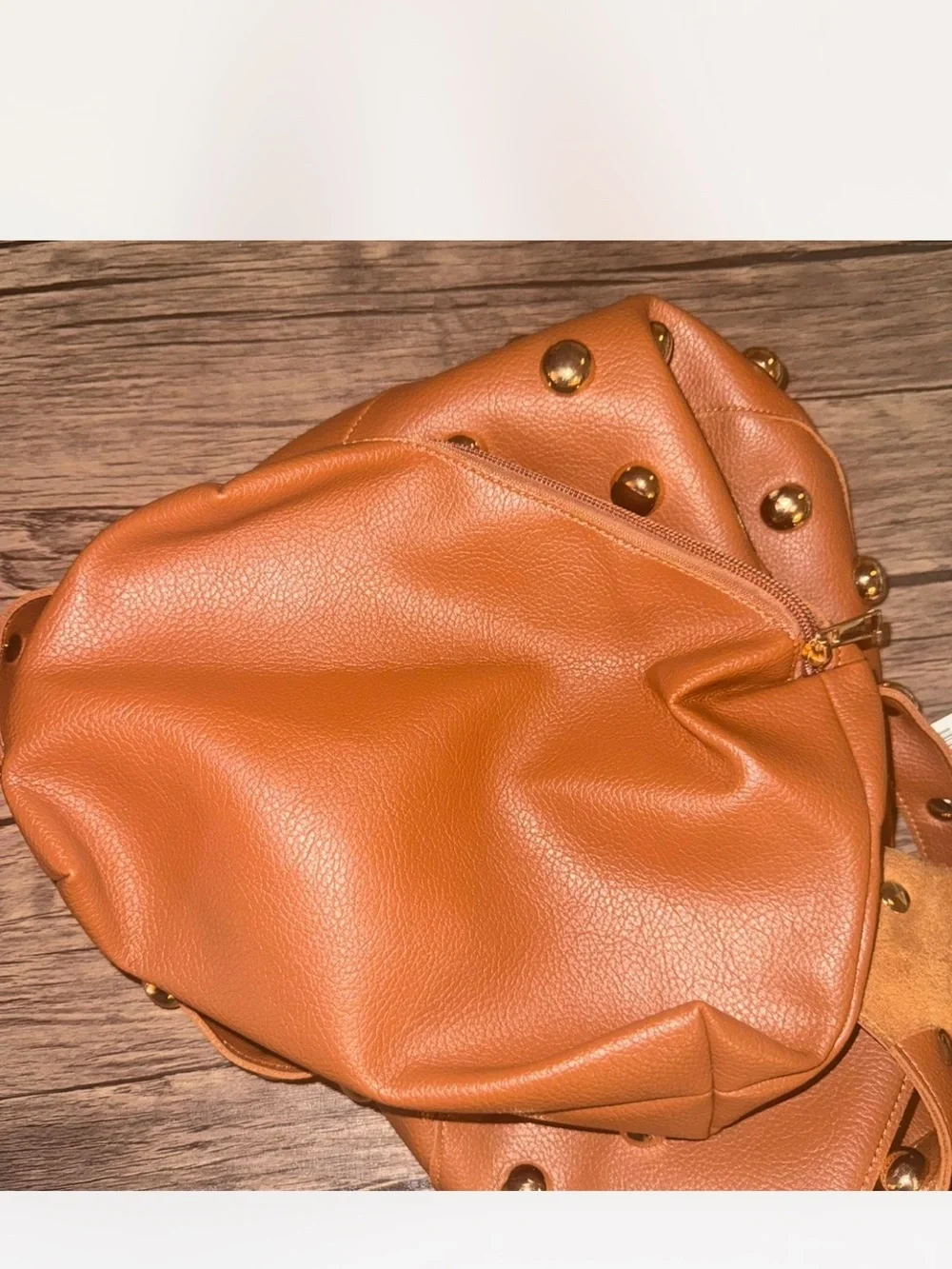 Anthropologie Cognac Studded Leather Shoulder Bag